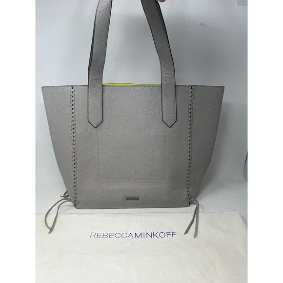 Rebecca Minkoff  Panama Leather Tote Bag Grey / Lime Inner $295 EUC - Picture 2 of 14